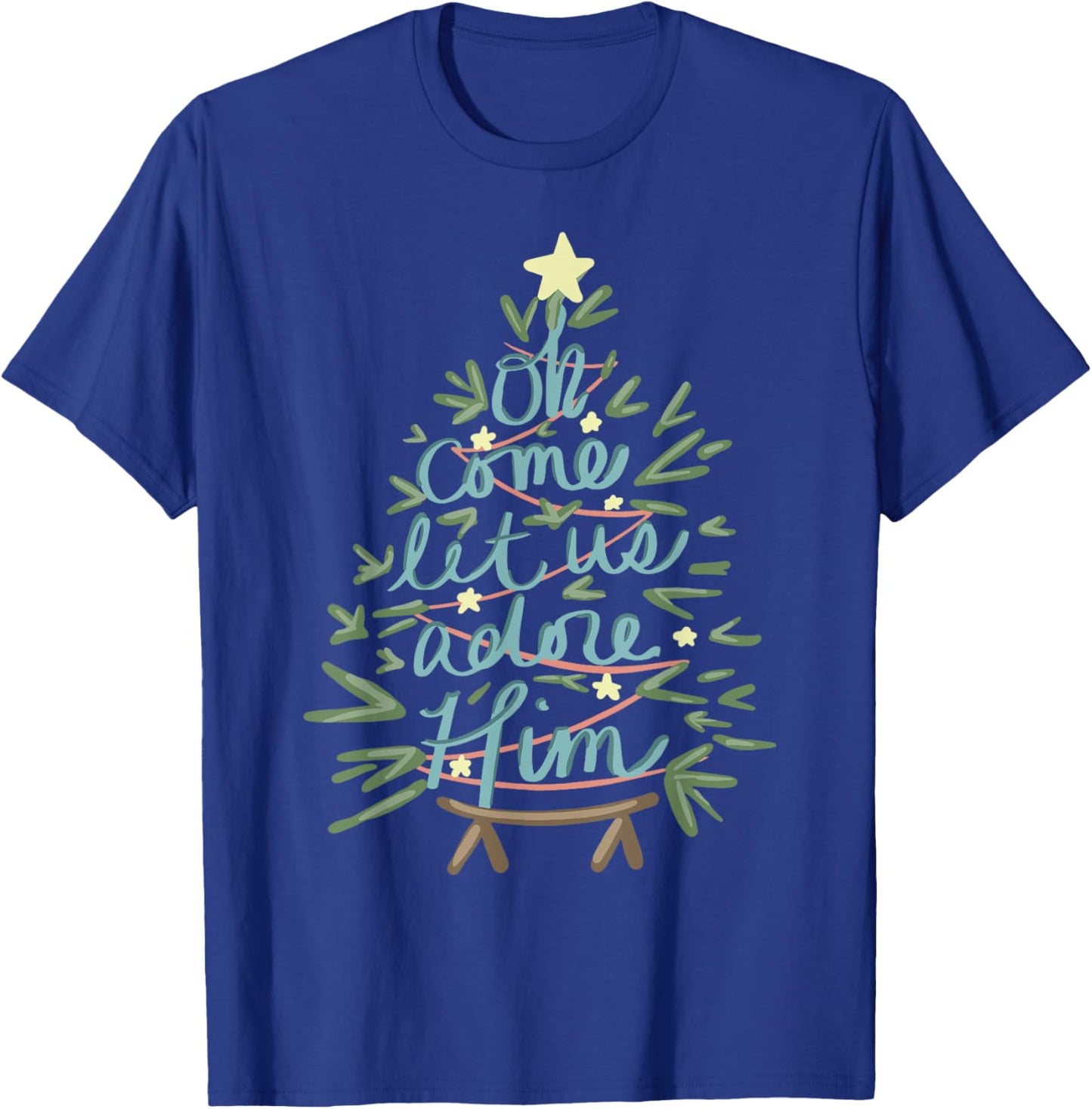 Oh Come Let Us Adore Him Christian Jesus Christmas Pajamas T-Shirt - T-Shirt | Royal