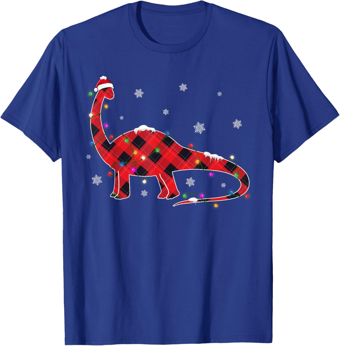 Red Buffalo Plaid T-rex Dinosaur Christmas Tree Lights T-Shirt - T-Shirt | Royal