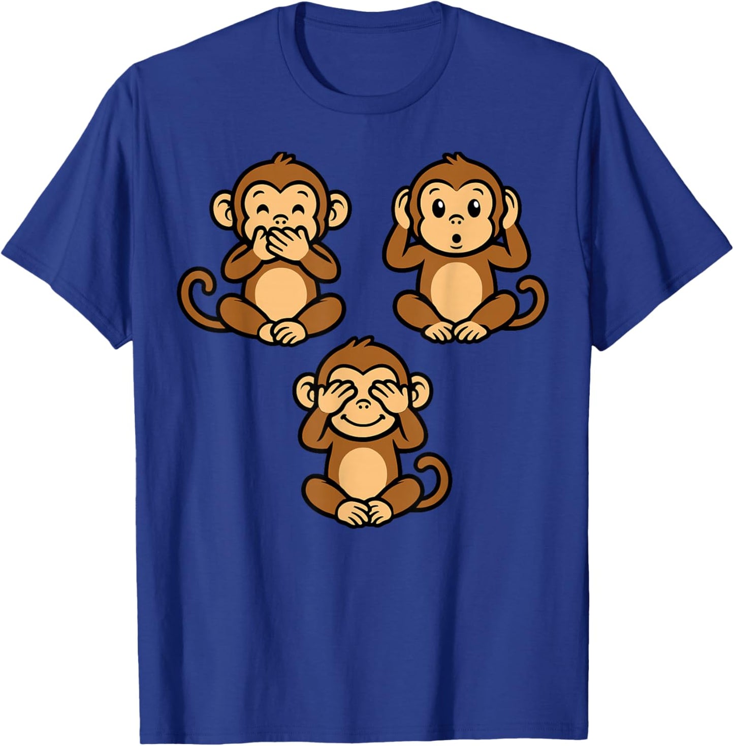 Three Wise Monkeys | Cute Chibi - Speak Hear See No Evil T-Shirt - T-Shirt | Royal