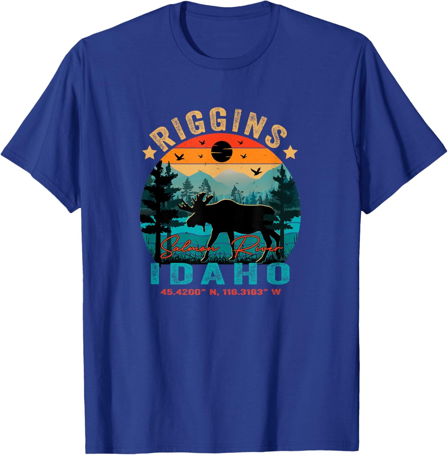 Riggins Idaho ID Retro Sunset Vintage Moose Mountains T-Shirt - T-Shirt | Royal