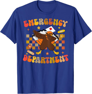 Emergency Department Thanksgiving ER Nurse ED Nurse On Back T-Shirt - T-Shirt | Royal