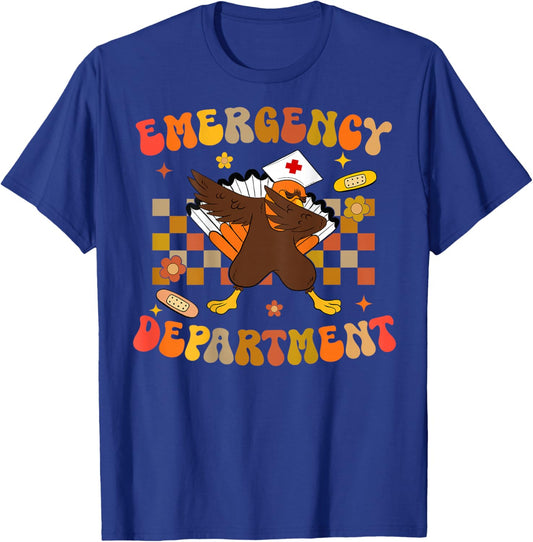 Emergency Department Thanksgiving ER Nurse ED Nurse On Back T-Shirt - T-Shirt | Royal