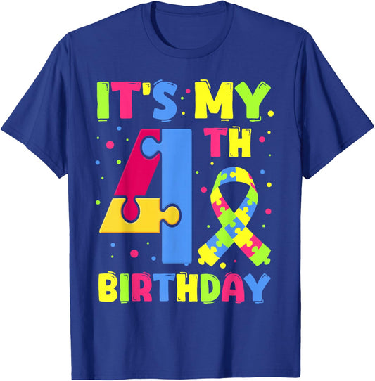 It's My 4th Birthday Autism Awareness 4 Years Old T-Shirt - T-Shirt | Royal