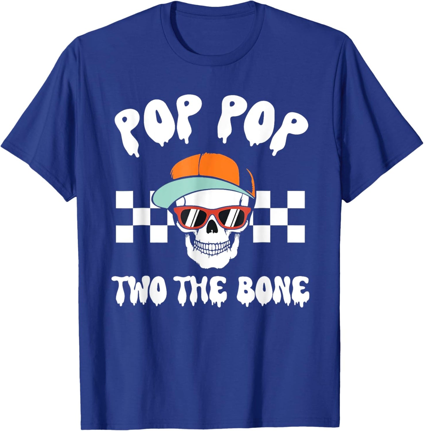 Pop Pop Two The Bone Skeleton Halloween 2nd Birthday Poppy T-Shirt - T-Shirt | Royal