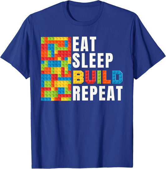 Brick Builder Eat sleep Build repeat Master Builder T-Shirt - T-Shirt | Royal