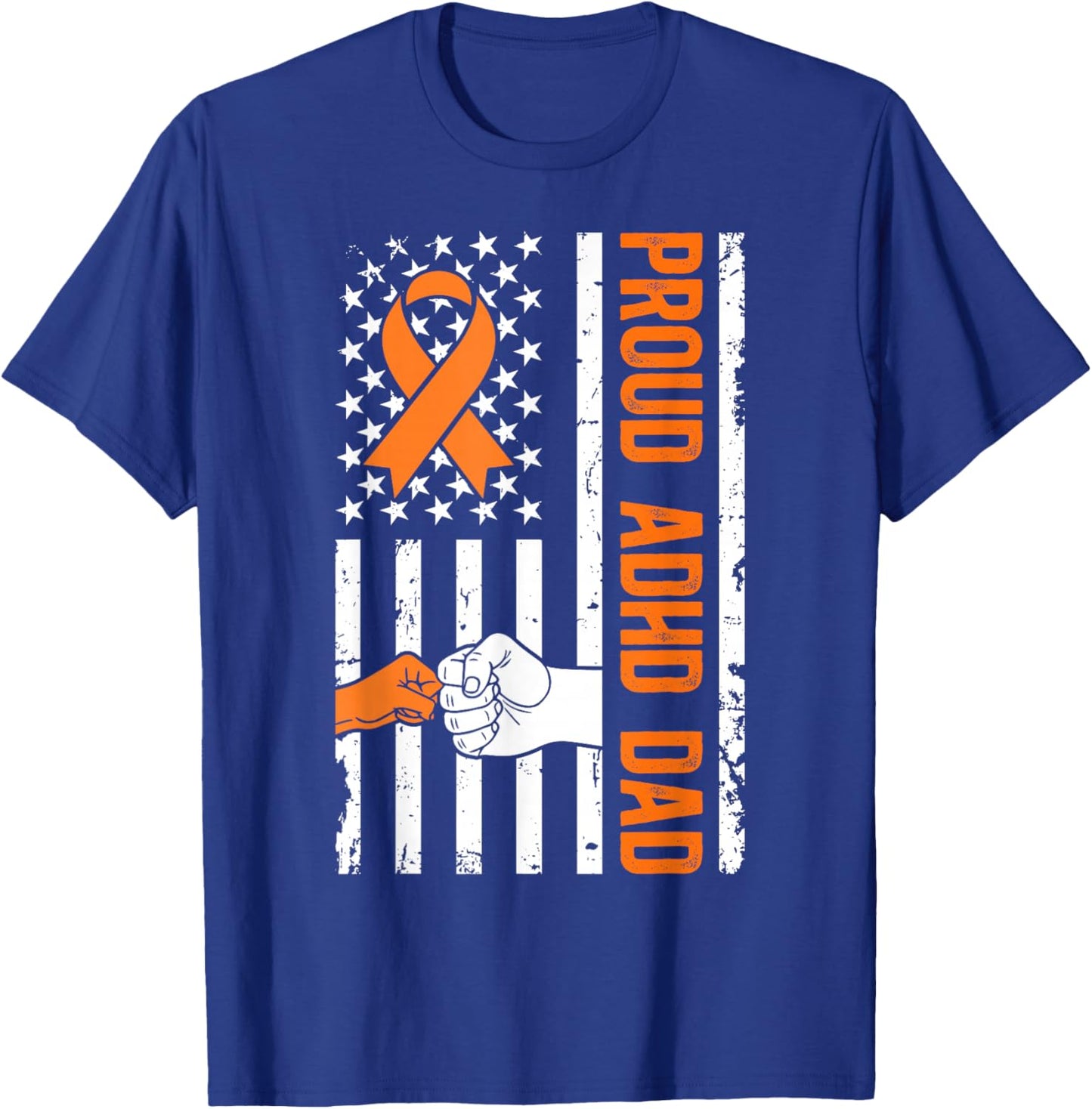 Proud ADHD Dad of an ADHD Warrior US Flag ADHD Awareness T-Shirt - T-Shirt | Royal