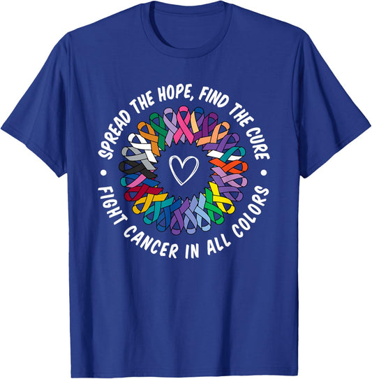 Fight Cancer in All and Every Color Flower Ribbon Heart Love T-Shirt - T-Shirt | Royal