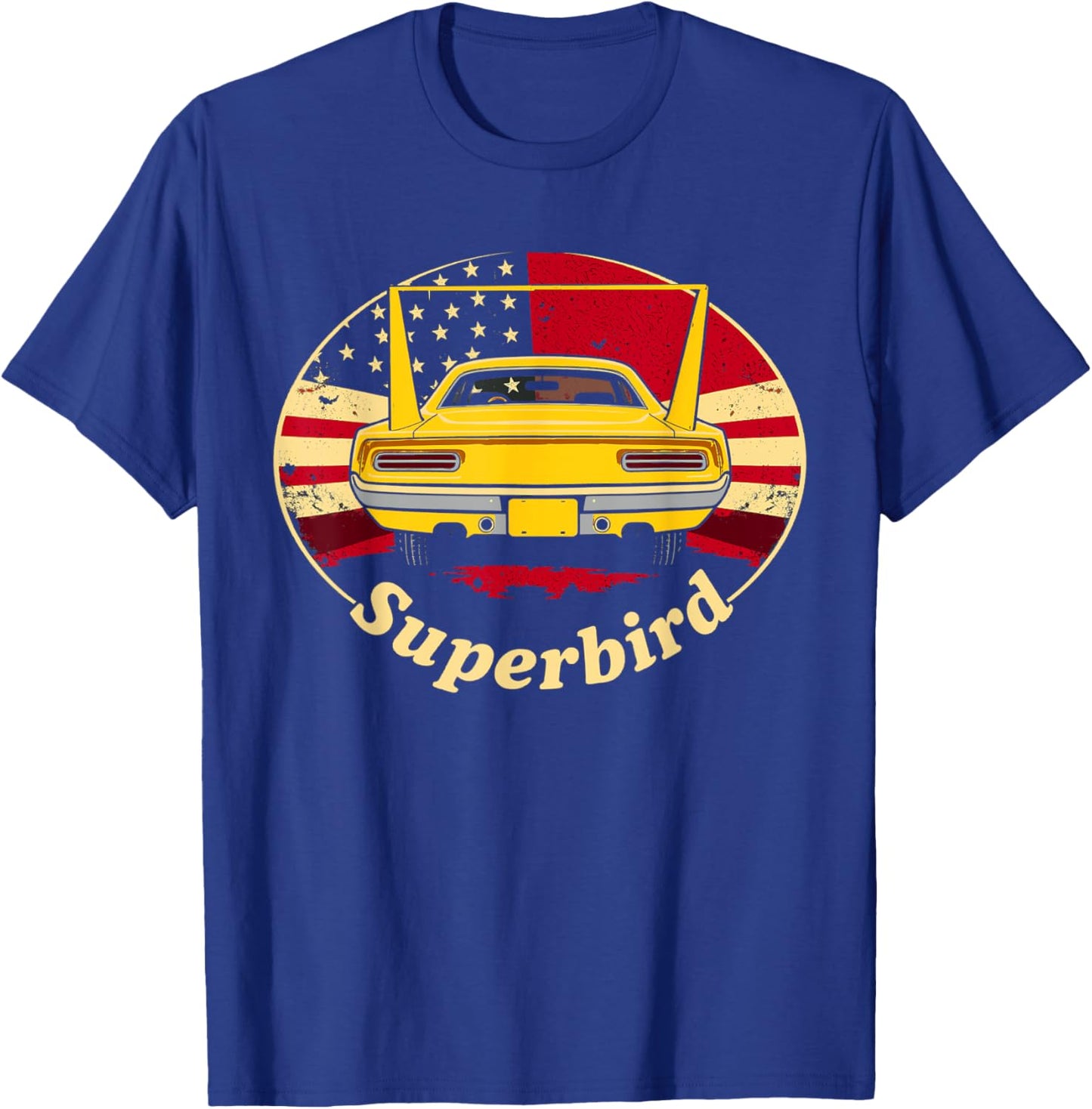 Old School Plymouth Superbird Classic Retro American Flag T-Shirt - T-Shirt | Royal