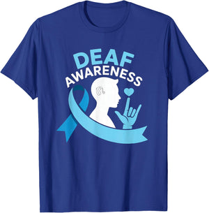 Deaf Awareness Month Blue Ribbon ASL Cochlear Implant ILY T-Shirt - T-Shirt | Royal