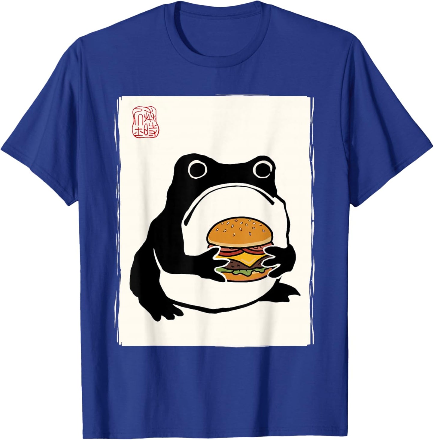 Japanese Grumpy Frog Kawaii Simu-e Funny Cheeseburger T-Shirt - T-Shirt | Royal