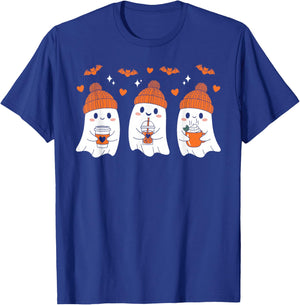 Ghost Drinking Coffee Funny Halloween Costume Coffee Lover T-Shirt - T-Shirt | Royal