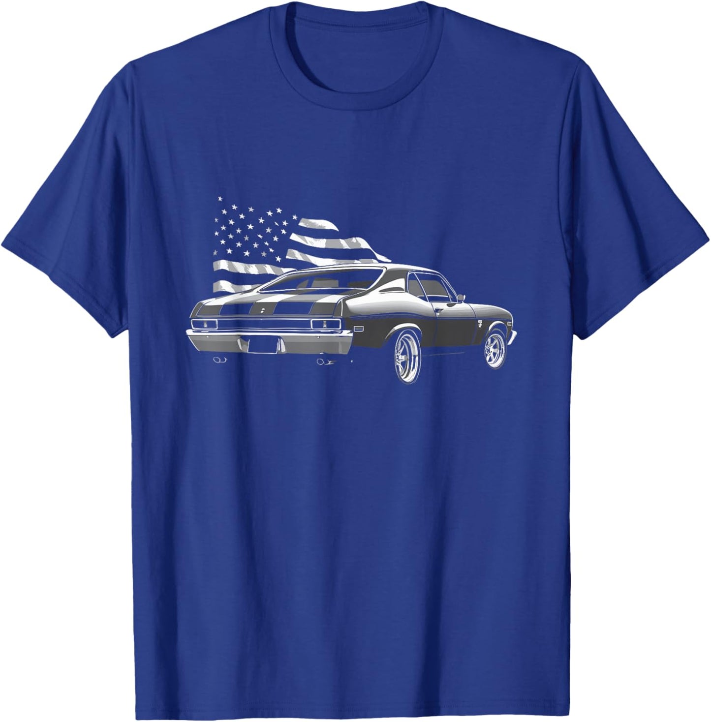 1972 72 Nova USA Flag Rear View Muscle Car Classic Nova SS T-Shirt - T-Shirt | Royal