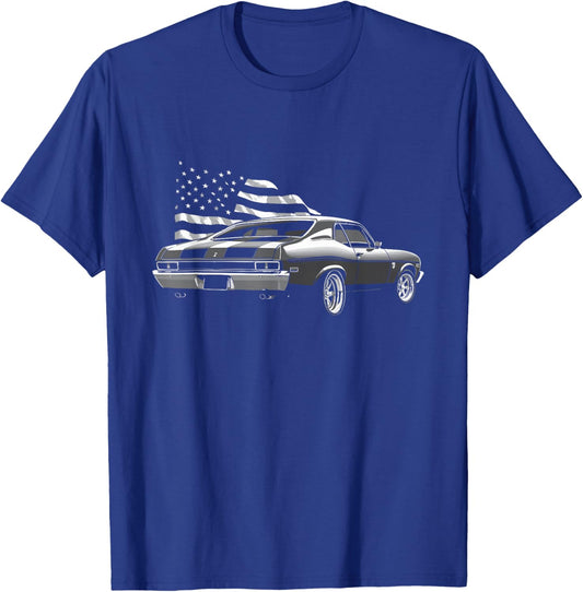 1972 72 Nova USA Flag Rear View Muscle Car Classic Nova SS T-Shirt - T-Shirt | Royal