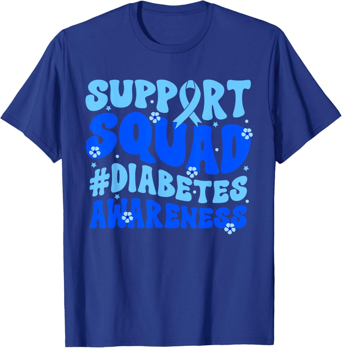 Groovy Support Squad Blue Ribbon Diabetes Awareness Month T-Shirt - T-Shirt | Royal