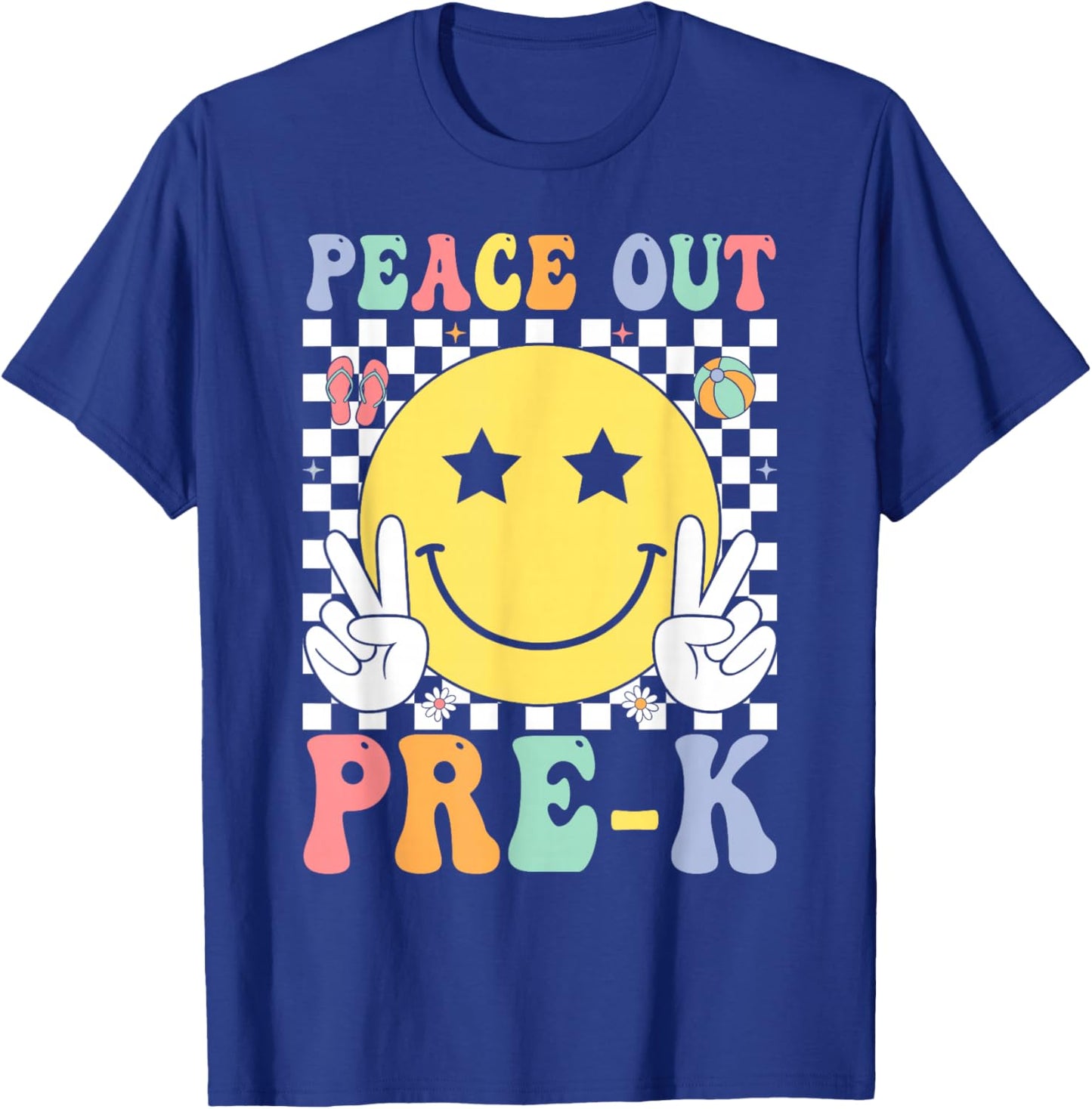 Peace Out Pre-K Graduation Retro Smile Face Last Day School T-Shirt - T-Shirt | Royal