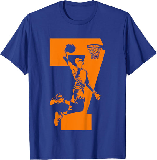 Kids NUMBER 7 BASKETBALL 7TH BIRTHDAY T-Shirt - T-Shirt | Royal