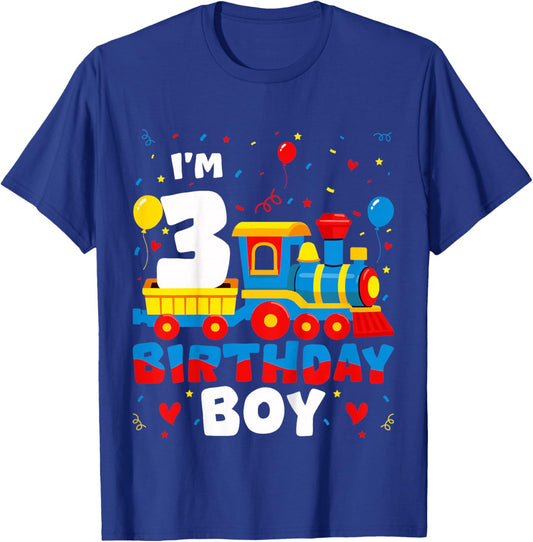 Kids I'm 3 Years Old Train Lover 3rd Birthday Boy T-Shirt - T-Shirt | Royal