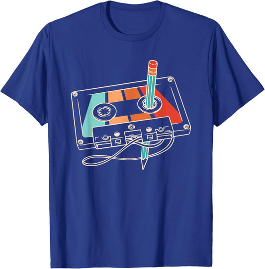 80s 90s Cassette Pencil Theme Party Outfit Men Women Kids T-Shirt - T-Shirt | Royal