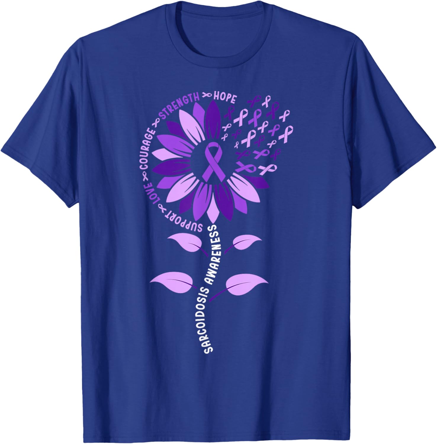 Sunflower Purple Ribbon Sarcoidosis Awareness Month T-Shirt - T-Shirt | Royal