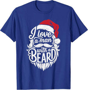 Christmas I Love A Man With A Beard Funny Santa Claus Grunge T-Shirt - T-Shirt | Royal