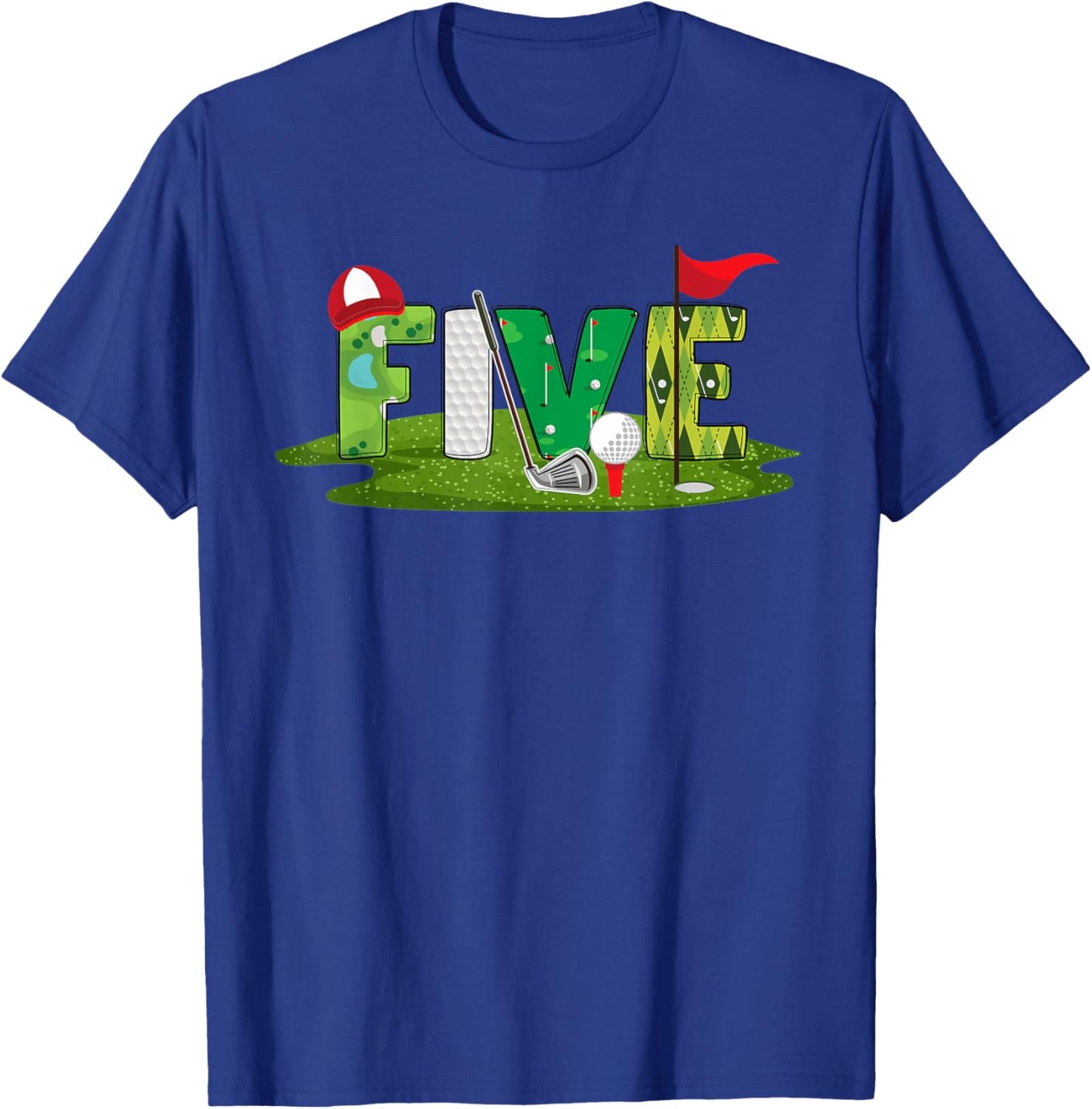 5th Birthday Golf Theme 5 Year Old Kids Sport Party T-Shirt - T-Shirt | Royal