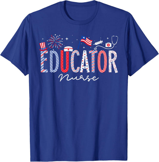 4th Of July Educator Nurse Scrub Tops Patriotic Nurses Men T-Shirt - T-Shirt | Royal