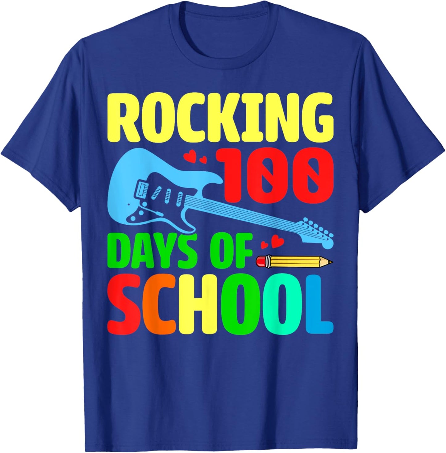 Rocking 100 Days of School Music Lover Students Teacher T-Shirt - T-Shirt | Royal
