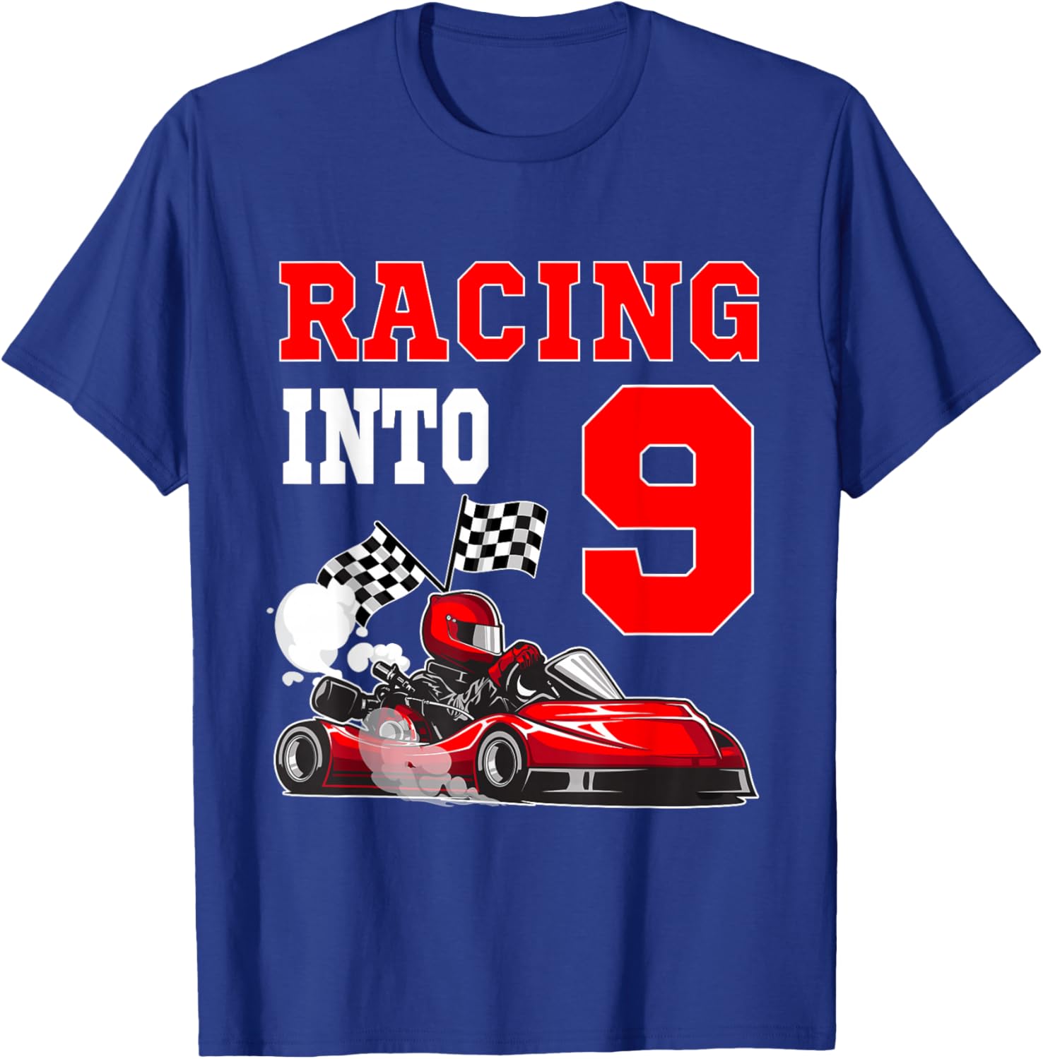 Racing Into 9 Year Old Go Kart Themed Party 9th Birthday T-Shirt - T-Shirt | Royal