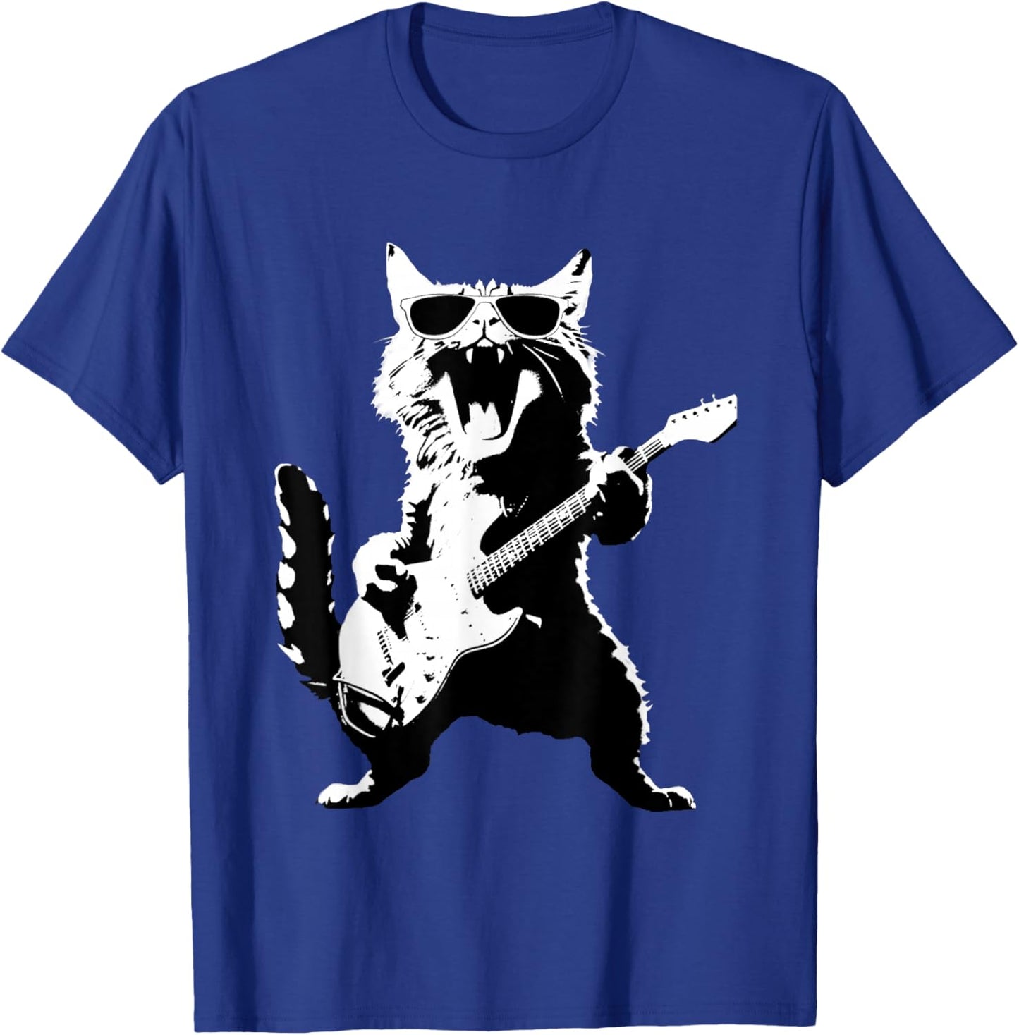 Black Cat Playing Guitar T-Shirt - T-Shirt | Royal