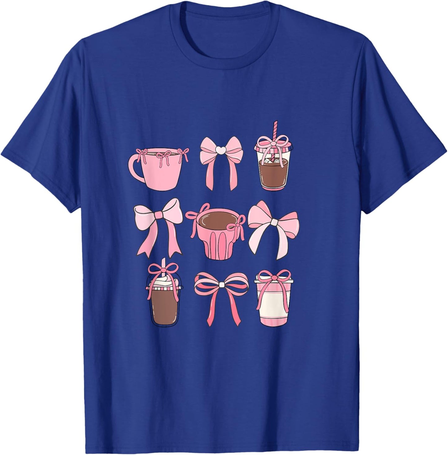 Cute Hot Iced Coffee and PInk Bows Girly Aesthetic T-Shirt - T-Shirt | Royal
