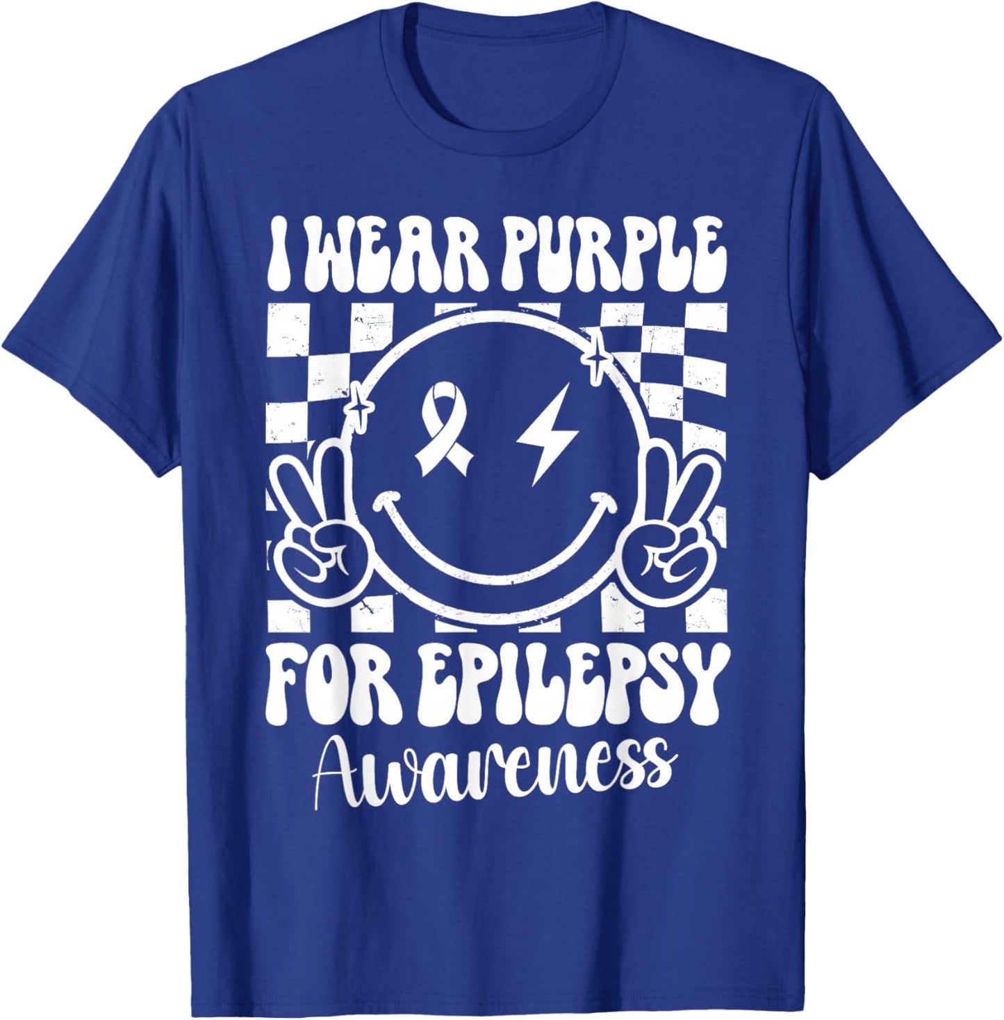 I Wear Purple For Epilepsy Awareness Smile Face Epilepsy T-Shirt - T-Shirt | Royal