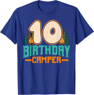 Camping 10th Birthday Camper Party Hiker Camp Tent Campsite T-Shirt - T-Shirt | Royal