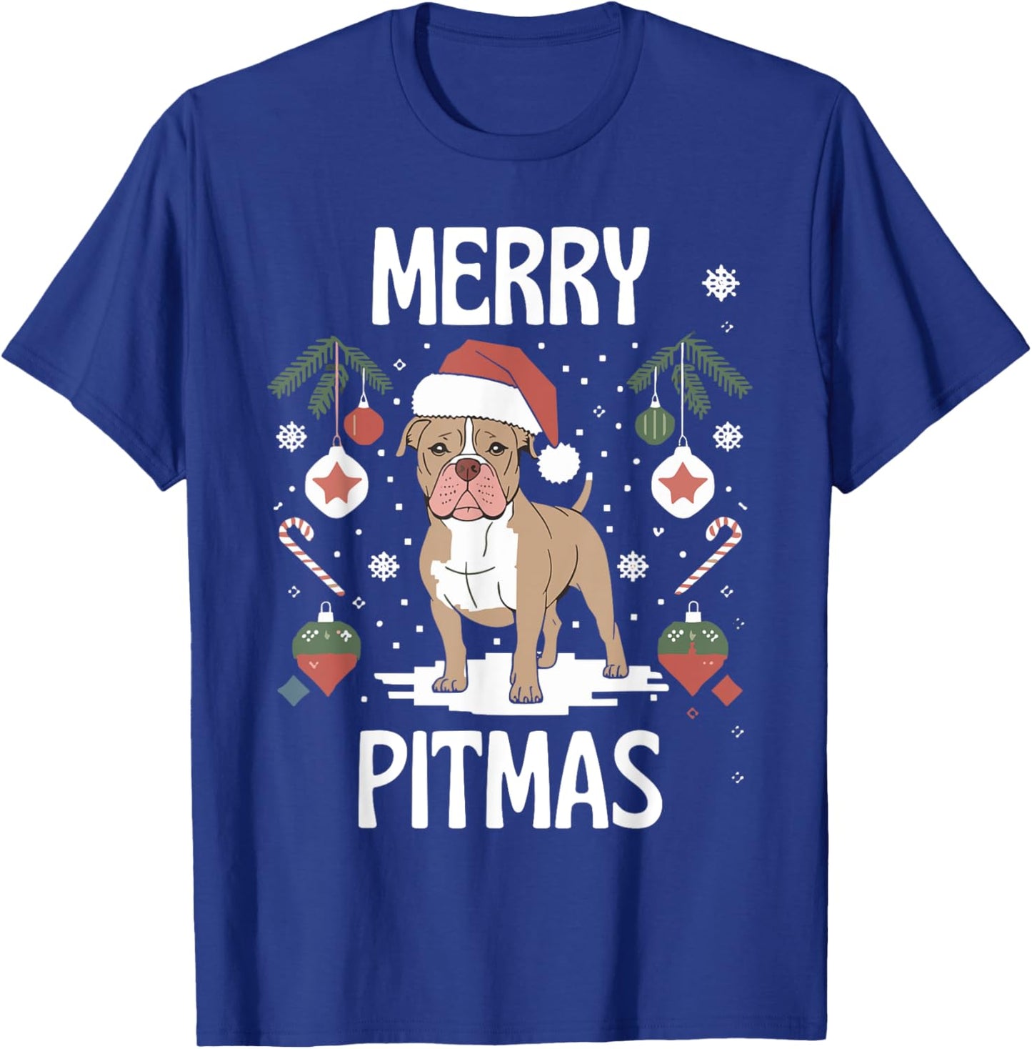 Merry Pitmas Funny Matching Christmas Pajamas Pitbull Dog T-Shirt - T-Shirt | Royal