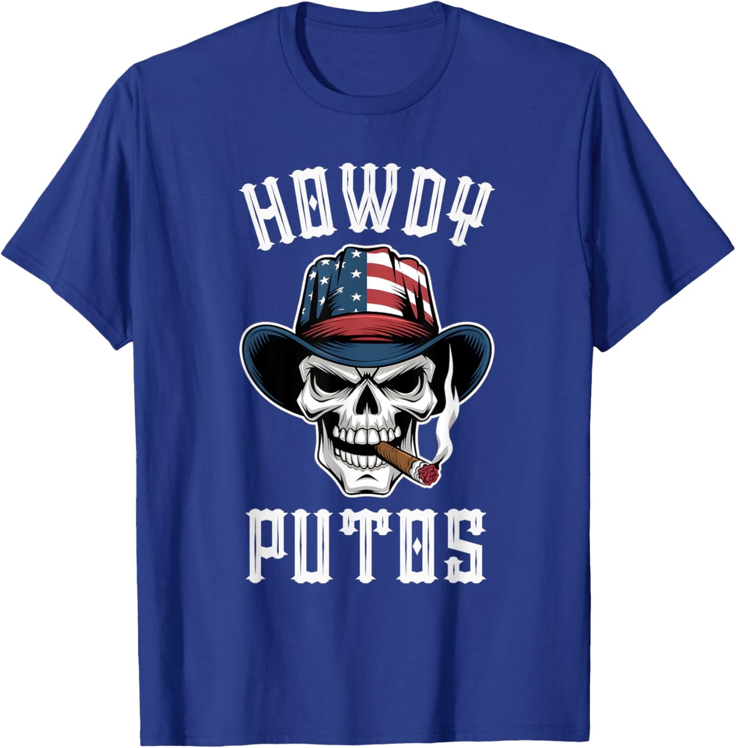 Howdy Putos Funny Retro Vintage Western Cowboy Skull T-Shirt - T-Shirt | Royal