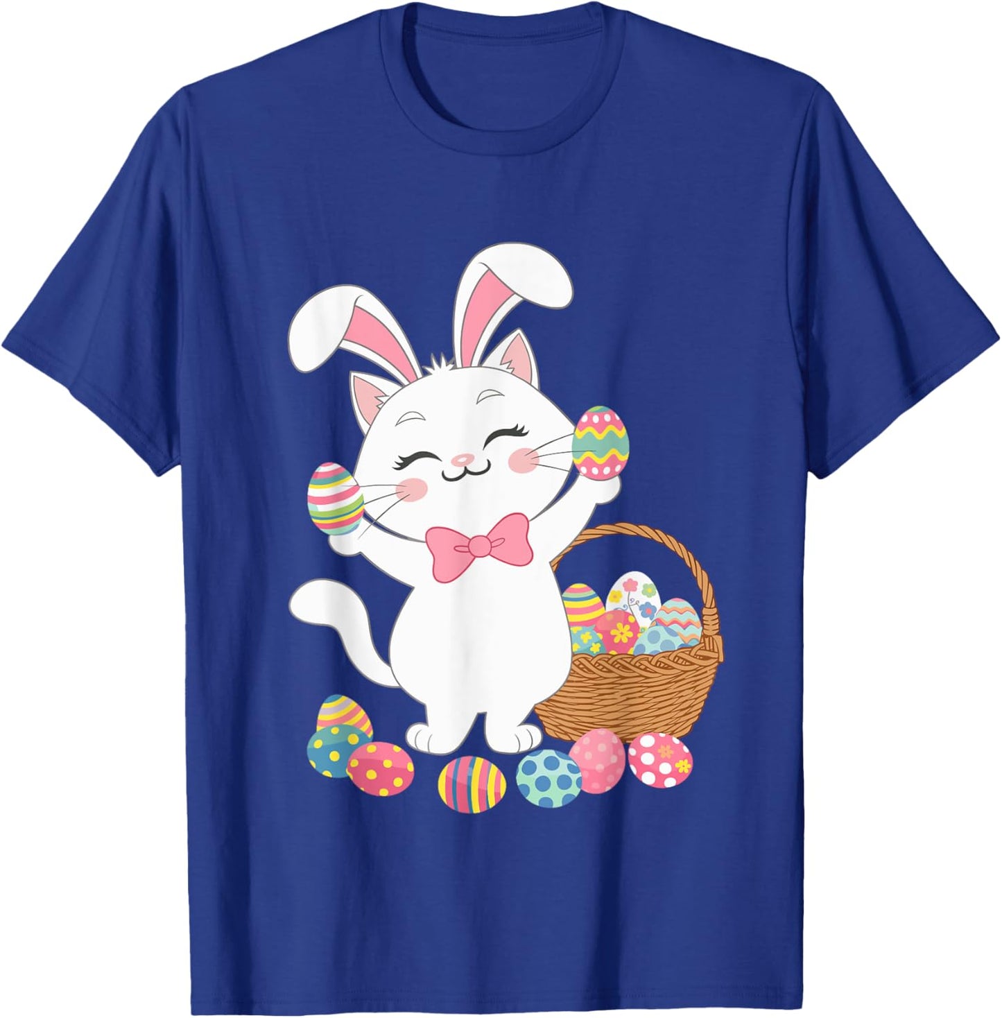 Cute Cat Bunny Ears Eggs Easter Day Cat Lover Women Kids T-Shirt - T-Shirt | Royal