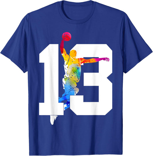 Number 13 Years Basketball 13th Birthday T-Shirt - T-Shirt | Royal