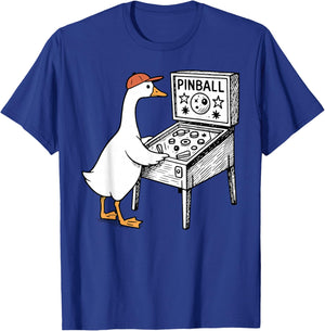 Silly Goose Playing Pinball Machine Players Flipping Ball T-Shirt - T-Shirt | Royal