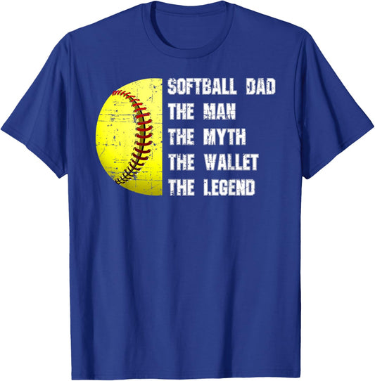Softball Dad The Man The Myth The Wallet Father's Day Funny T-Shirt - T-Shirt | Royal