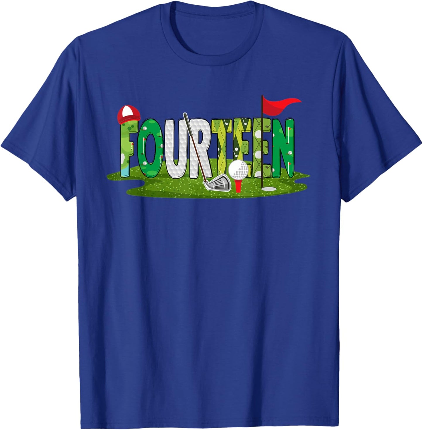 14th Birthday Golf Theme 14 Year Old Kids Sport Party T-Shirt - T-Shirt | Royal