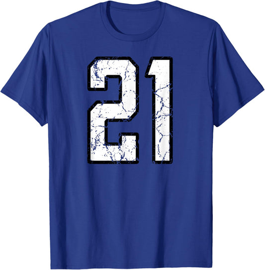 White and Black Sports Number 21 Jersey Uniform Player T-Shirt - T-Shirt | Royal