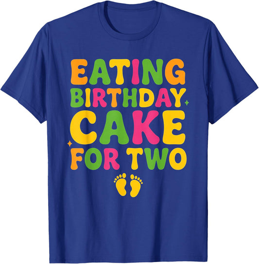 Eating Birthday Cake for Two Birthday Pregnancy Announcement T-Shirt - T-Shirt | Royal