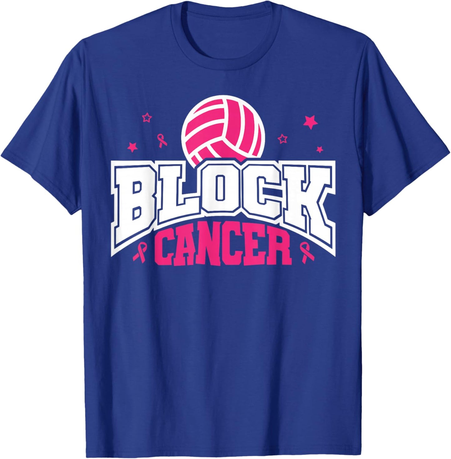 Pink Ribbon Block Cancer Volleyball Breast Cancer Awareness T-Shirt - T-Shirt | Royal