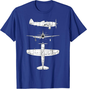 P47 Thunderbolt WW2 Fighter Airplane Blueprint T-Shirt - T-Shirt | Royal