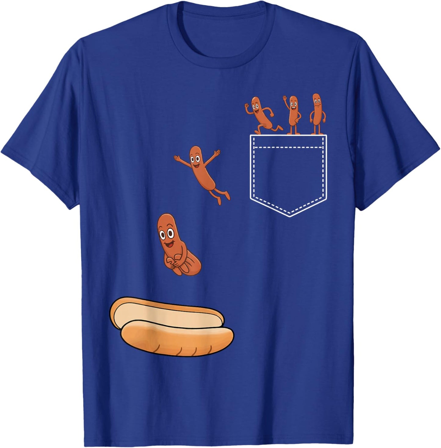 Hotdog Jumping Into Bun Funny BBQ Grilling T-Shirt - T-Shirt | Royal