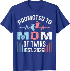 Promoted to Mom of Twins Est 2026 Twin Baby Shower T-Shirt - T-Shirt | Royal
