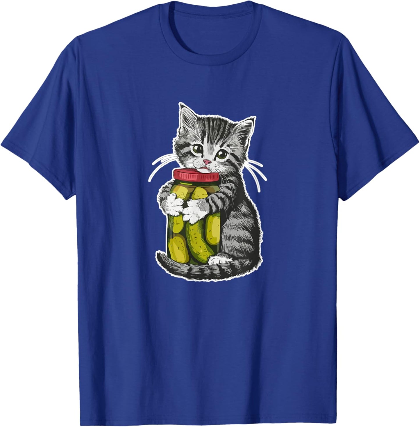 Cute kitten Cat hugging a jar of dill pickles Cat Lovers T-Shirt - T-Shirt | Royal