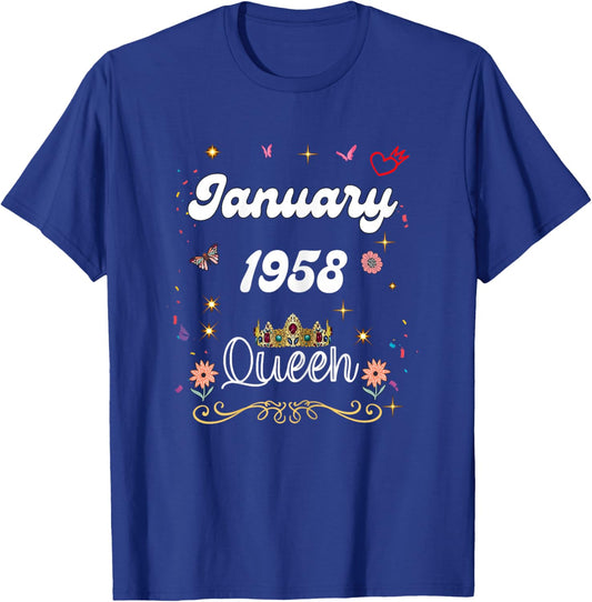 January 1958 Queen Since January 1958 Birthday Girl Woman T-Shirt - T-Shirt | Royal