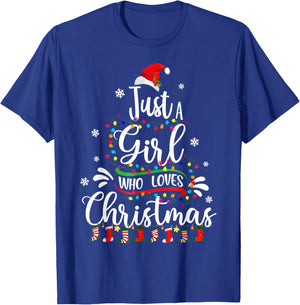 Merry Christmas Just A Girl Who Loves Christmas Tree Xmas T-Shirt - T-Shirt | Royal