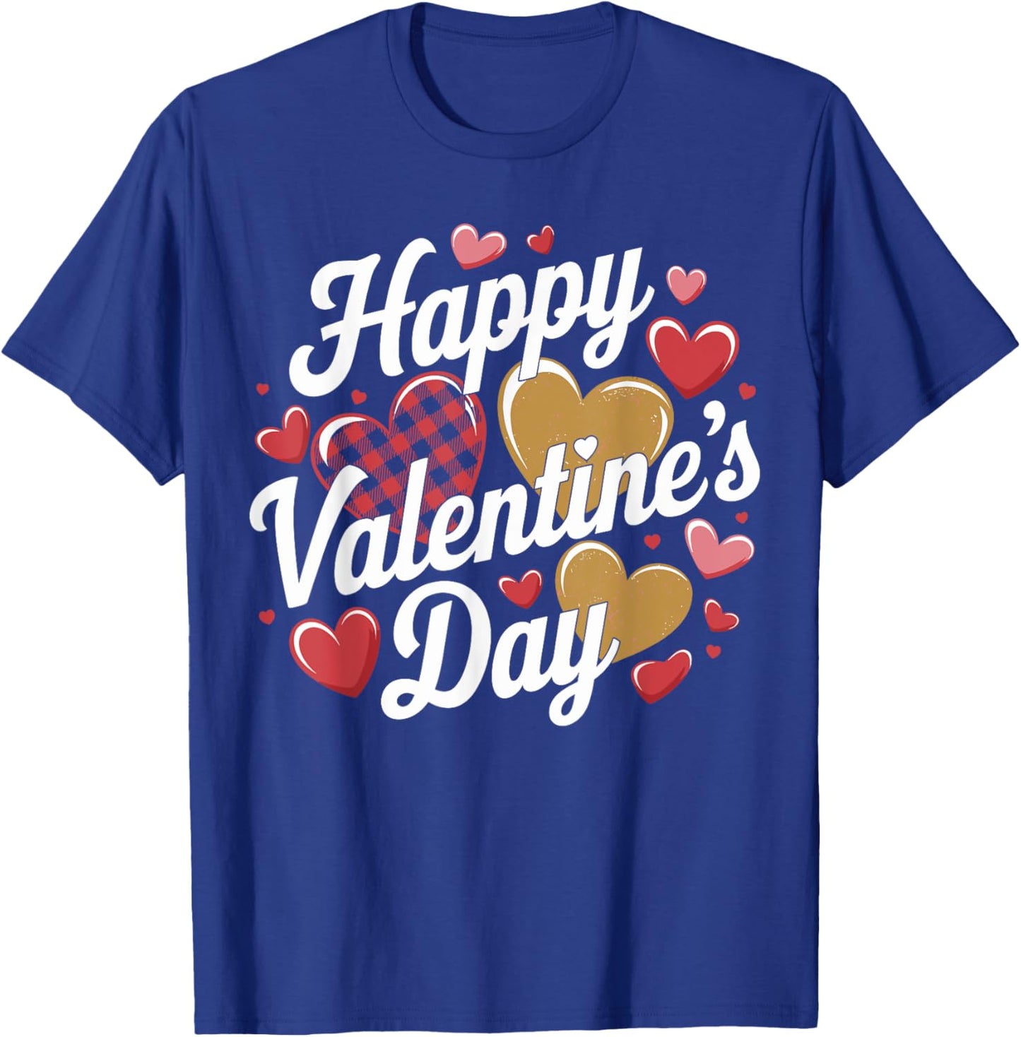 Happy Valentines Day Leopard Plaid Hearts Love Boys Girls T-Shirt - T-Shirt | Royal