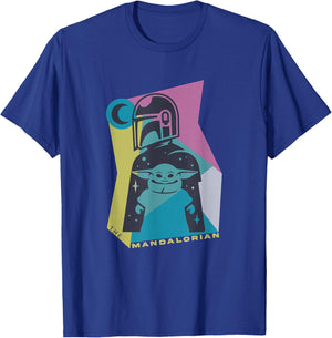 Star Wars The Mandalorian Grogu And Din Djarin Neon Retro T-Shirt - T-Shirt | Royal